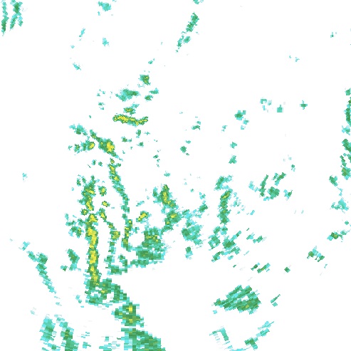 Tutkakuva sateen
            intensiteettistä Etelä-Suomessa kello 0.15
