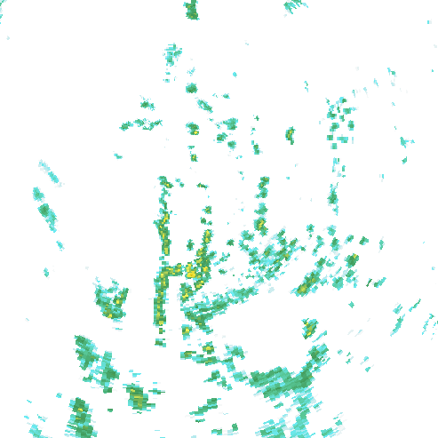 Tutkakuva sateen
            intensiteettistä Etelä-Suomessa kello 0.55