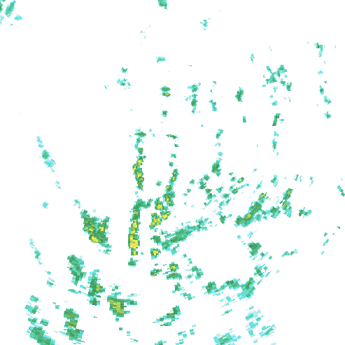 Tutkakuva sateen
            intensiteettistä Etelä-Suomessa kello 1.05