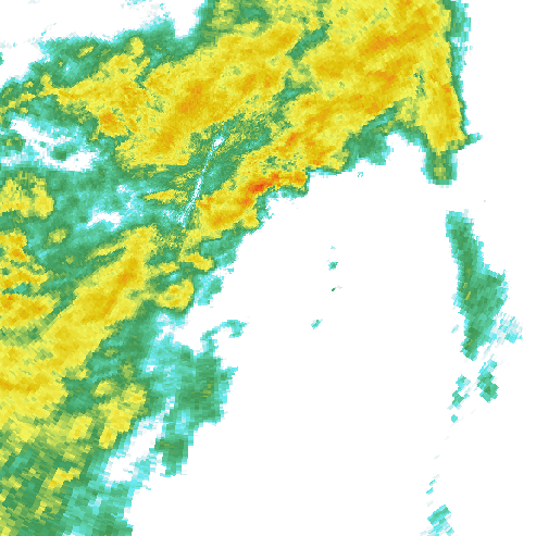 Tutkakuva sateen
            intensiteettistä Etelä-Suomessa kello 14.20